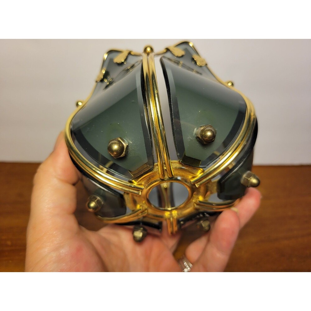 PartyLite Lotus Tealight Votive Candle Holder Smoky Grey Glass Brass 4” - Picture 9 of 10